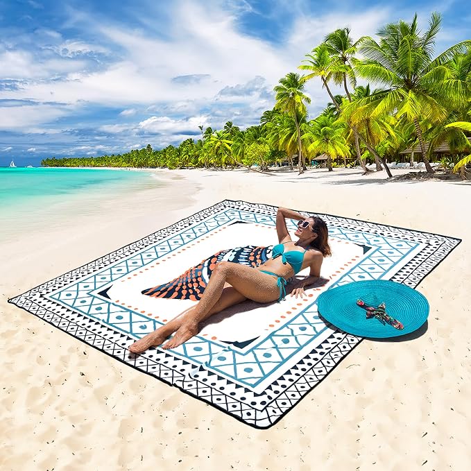 WIWIGO Beach Blanket Waterproof Sandproof Beach Mat 79" X 83"/10'x9'for 2-8 - Image 5