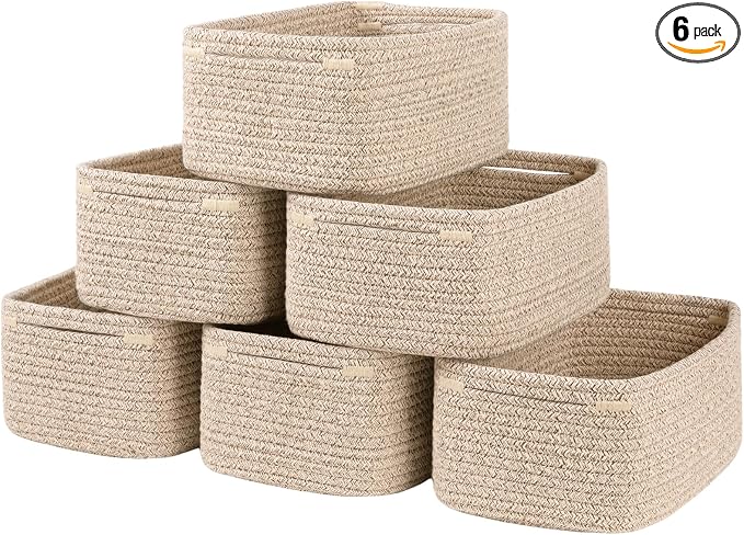 OIASKET 6 Pack Storage Baskets for Shelves, Small Baskets for Shelves, Cute by OIASKET