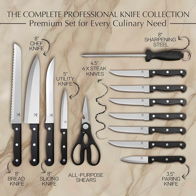 Moss & Stone 14 Pcs Knife Block Set Stainless Steel, Premium Forged Kitchen - Image 2