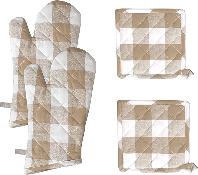 Native Fab Buffalo Plaid Check Oven Mitts and Pot Holders Set of 4, 100% Cotton by NativeFab