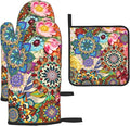 Boho Floral Oven Mitts and Pot Holders Sets, Heat Resistant Colorful Kitchen by Unknown