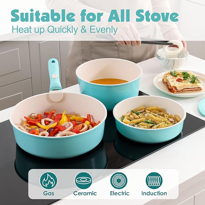 SENSARTE 24 Piece Ceramic Pots and Pans Set, Nonstick Detachable Handle Cookware - Image 6