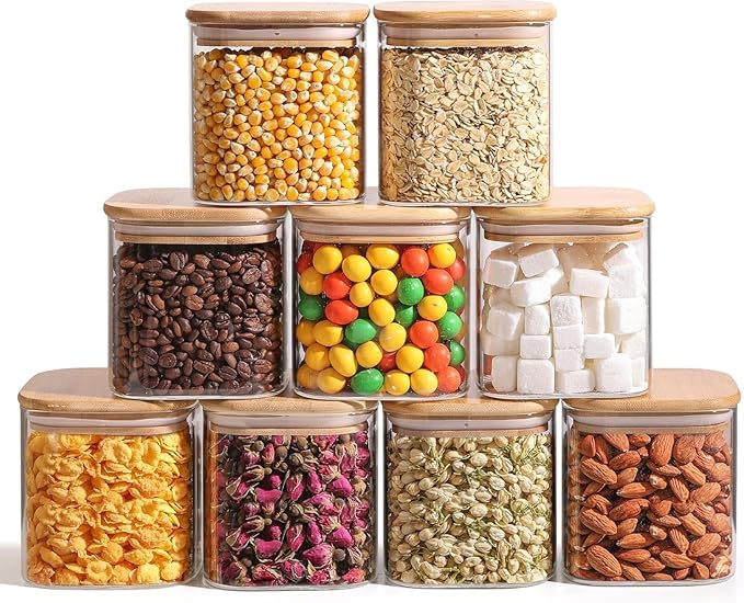 ComSaf 0.7 Qt Glass Food Storage Jars Set of 9, Pantry Organization Jar by ComSaf
