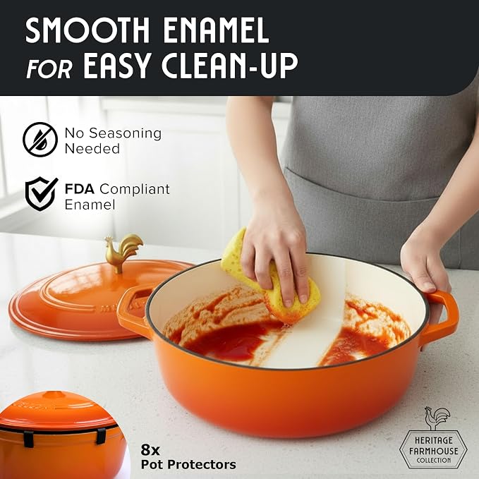 MUELLER HOME 5.5 Quart Enameled Cast Iron Oval Dutch Oven w Rooster Knob & - Image 7