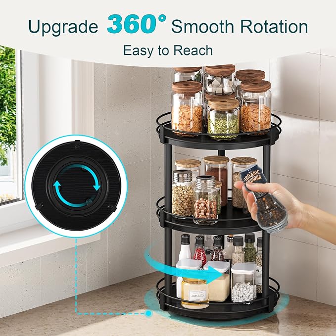 Snughome Lazy Susan Organizer, 3 Tier Rotating Spice Rack - Image 4