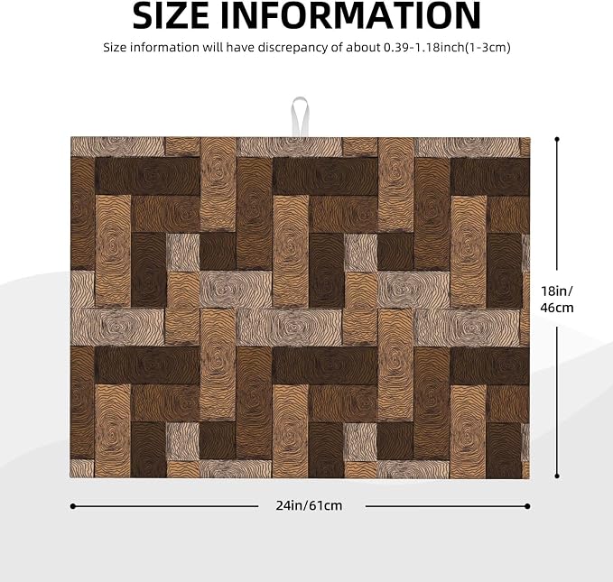 Brown Beige Dish Drying Mat Parquet Pattern Wooden Style Drying Rack Pad - Image 3