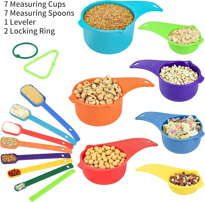 Measuring Cups and Spoons Set, Plastic Measuring Cup Set 15, Mixing Color Dry - Image 3