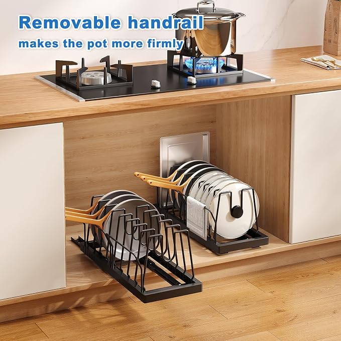 Mustorn Pots and Pans Organizer Under Cabinet, 21.6" Deep Pull Out Pot Lid - Image 3