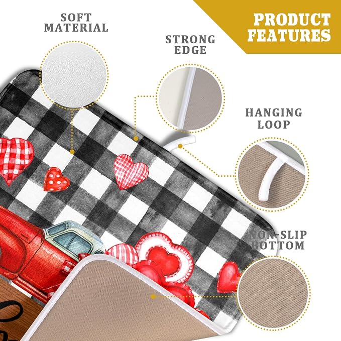 Valentine's Day Red Heart Truck Dish Drying Mat - Image 4