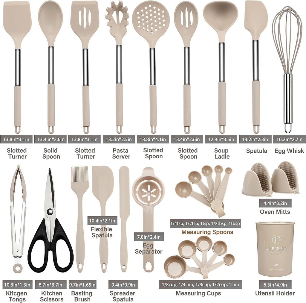 Silicone Cooking Utensils Set, 28 Pcs Non-Stick Kitchen Utensils Set