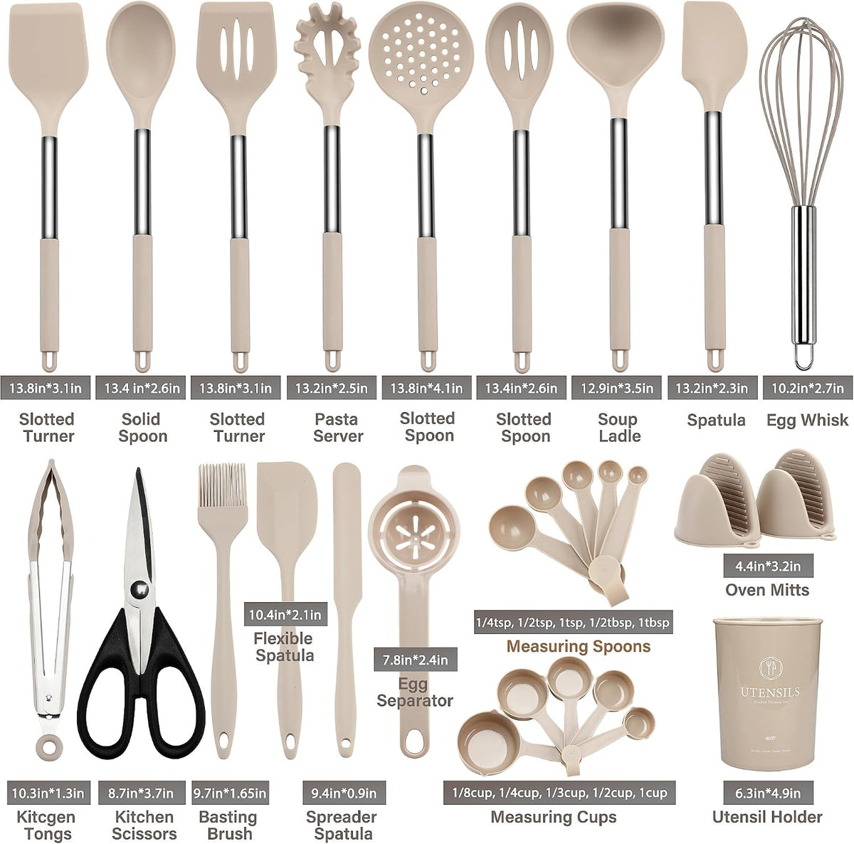 Silicone Cooking Utensils Set, 28 Pcs Non-Stick Kitchen Utensils Set