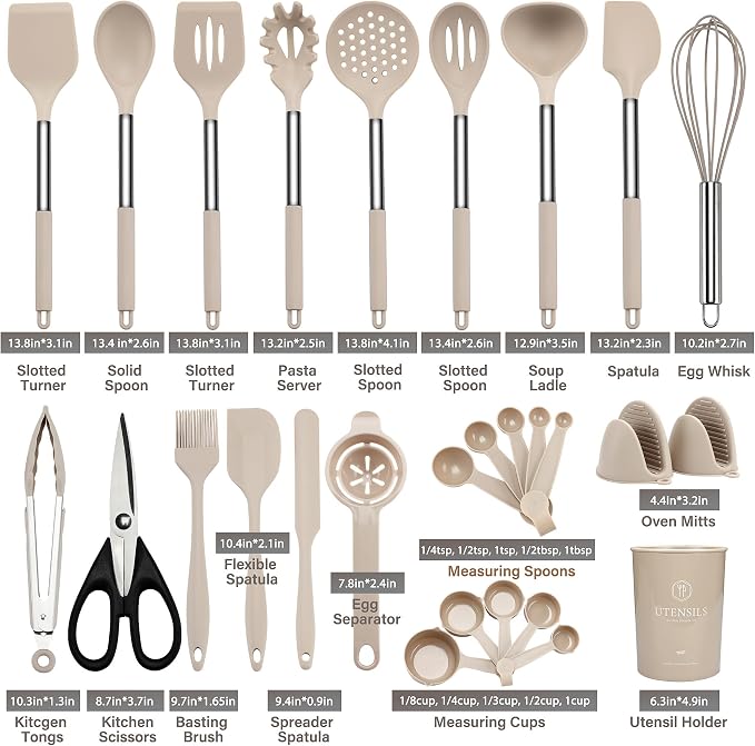 QMVESS Silicone Cooking Utensils Set, 446°F Heat Resistant Spatula, Spoons Set - Image 3