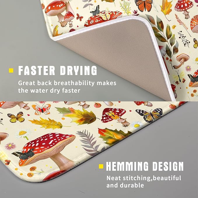 Forest Mushroom Dish Drying Mats Wild Plant Butterfly Kitchen Sink Rack Mats 16 - Image 3