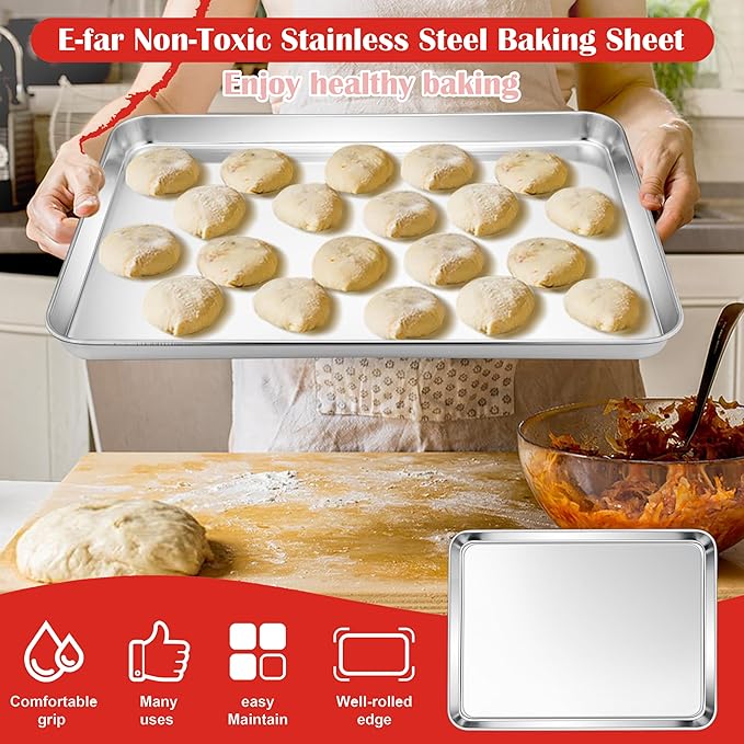 E-far Cookie Sheets Set of 4, 18”x13” Stainless Steel Baking Sheet Pans - Image 4