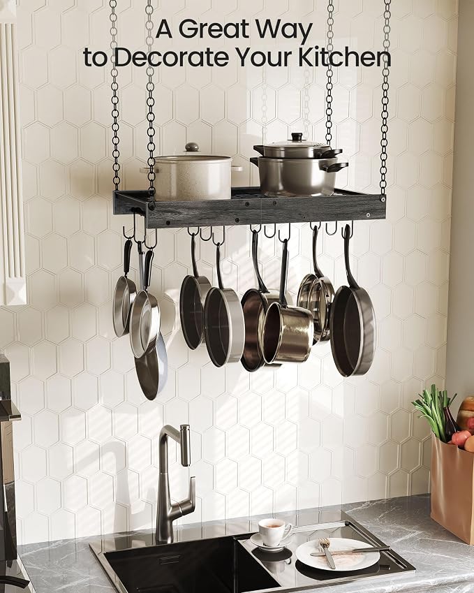CHOEZON Hanging Pot Rack, Ceiling Mounted Pot Hanger, Vintage Pot Rack - Image 4