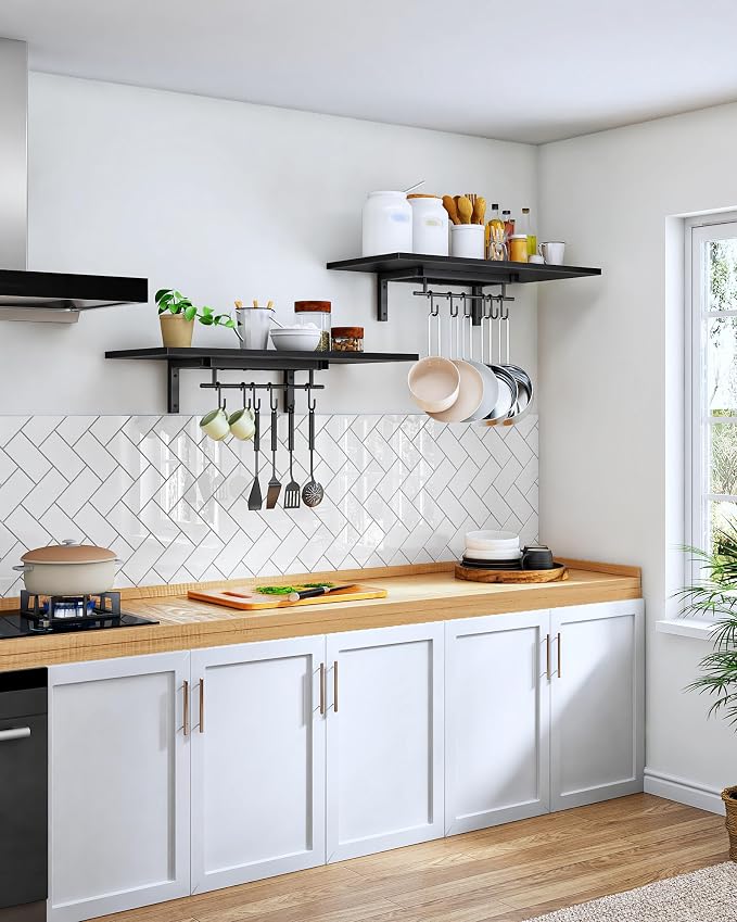 CHOEZON Wall-Mounted Pot Racks, Floating Shelves, Wall Shelves, Vintage Pot - Image 2