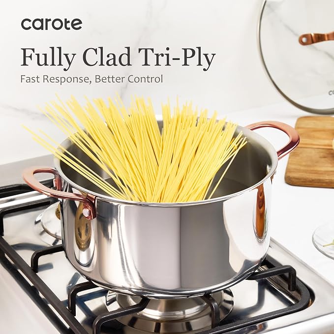CAROTE 21pcs Tri-Ply Stainless Steel Cookware Set, Pots and Pans Set, Non Toxic - Image 7