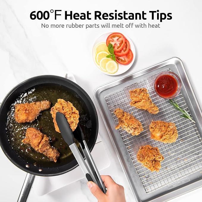 600ºF Heat Resistant Kitchen Tongs: U-Taste 9+12 inch Silicone Cooking Tong Set - Image 3