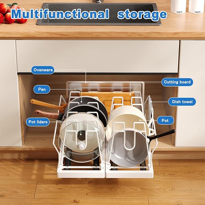 Mustorn Pots and Pans Organizer Under Cabinet, 21.6" Deep Pull Out Pot Lid - Image 2