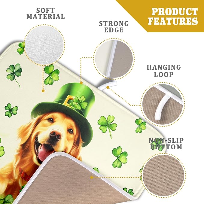 St Patrick's Day Dog Dish Drying Mat 16x18 inch Green Shamrock Dishes Pad - Image 4
