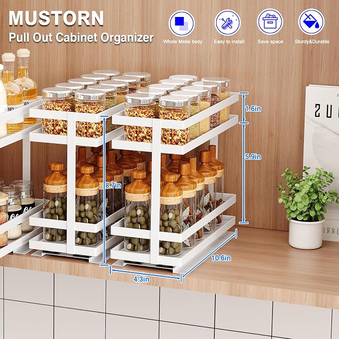 Mustorn 4 Pack Pull Out Spice Rack Organizer - Image 6
