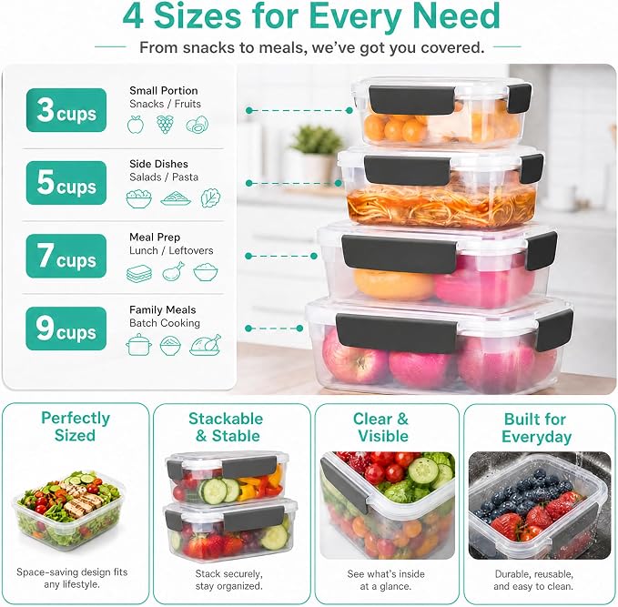 YORY 7 cup Plastic Food Storage Containers - Image 3