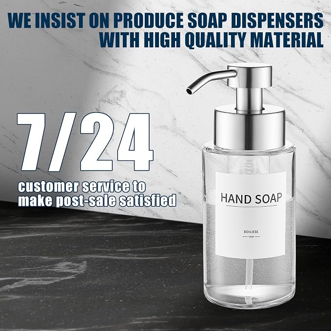 Glass Foaming Hand Soap Dispenser, 10 oz Easy Refill Glass Soap Dispenser - Image 7