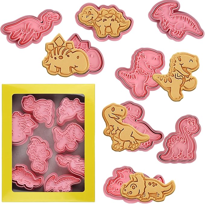 Dinosaur Cookie Cutters With Plunger Stampers Set, 8 Piece 3D Dinosaur by Sakolla