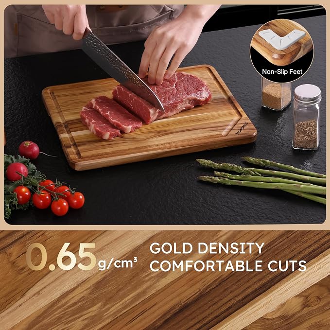 13'' Teak Wood Cutting Board for Kitchen Non Slip Over Sink Charcuterie Board - Image 5