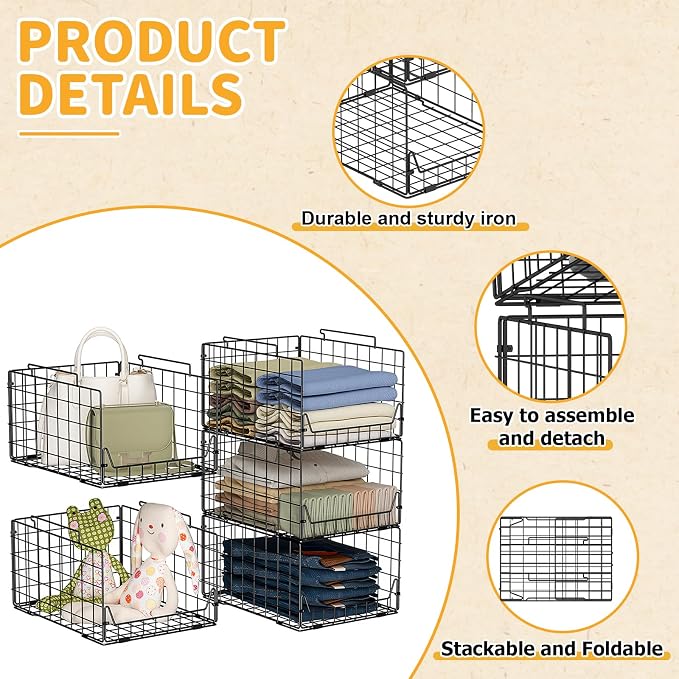 Jakyitvi 5-Tier Stackable Closet Organizer Shelf – Foldable Metal Storage Bins - Image 9