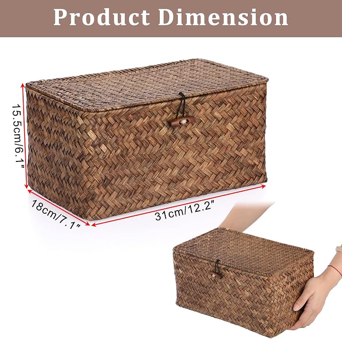 Sumnacon Wicker Basket with Lid Rectangle Woven Baskets - Image 3