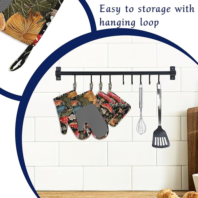 Mushroom Forest Oven Mitts and Pot Holders Cute Snail Wildflowers Silicone - Image 3