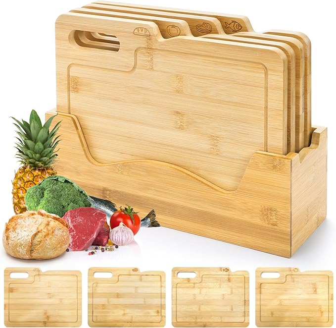 ZENFUN 4 Pack 12.5"L x 9.8"W Bamboo Cutting Boards by ZENFUN