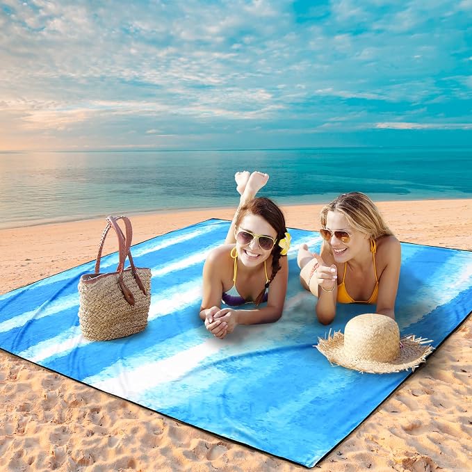 WIWIGO Beach Blanket Waterproof Sandproof Beach Mat 79" X 83"/10'x9'for 2-8 - Image 4
