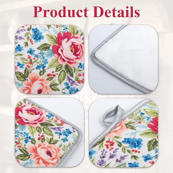 Floral Oven Mitts and Pot Holders Sets 2 Pcs, Canvas Heat Resistant Kitchen - Image 3