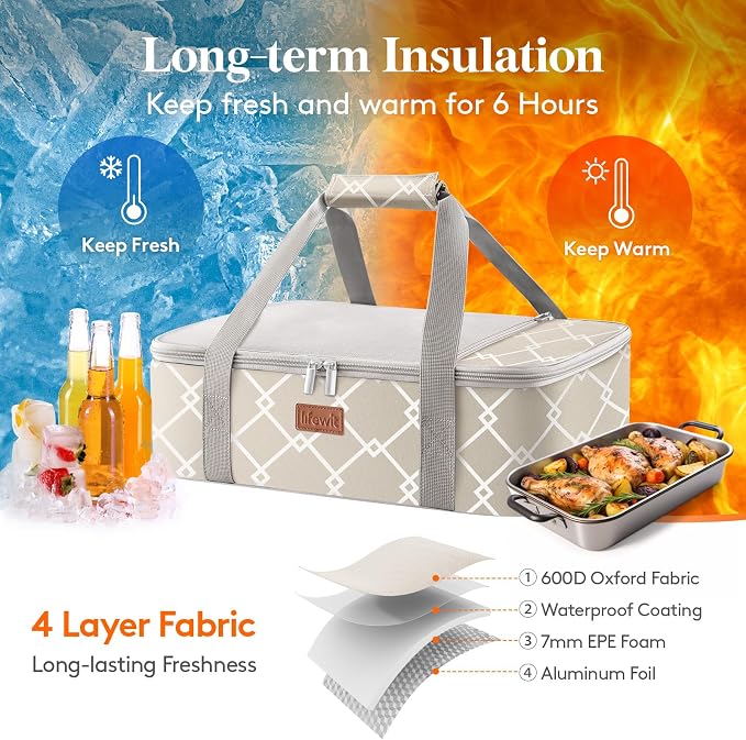 Lifewit Insulated Single Decker Casserole Carrier, Lasagna Lugger Holder - Image 3