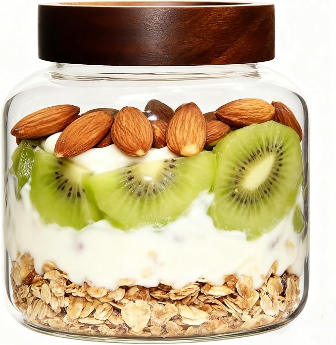 40 oz Glass Jars with Wooden Airtight Lid Herb Spice Canister Round Clear Glass by Patoper