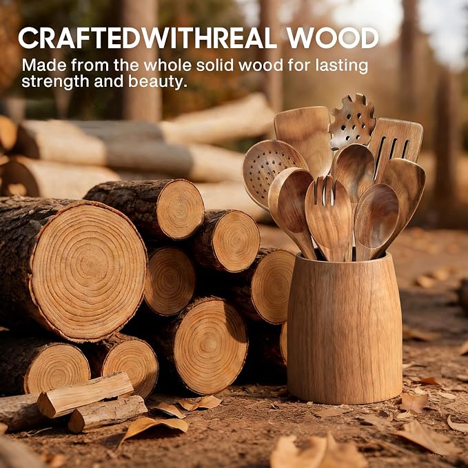 Spardar Wooden Spoons for Cooking, Spoon Rest, 4.2" Utensil Holder, and - Image 2