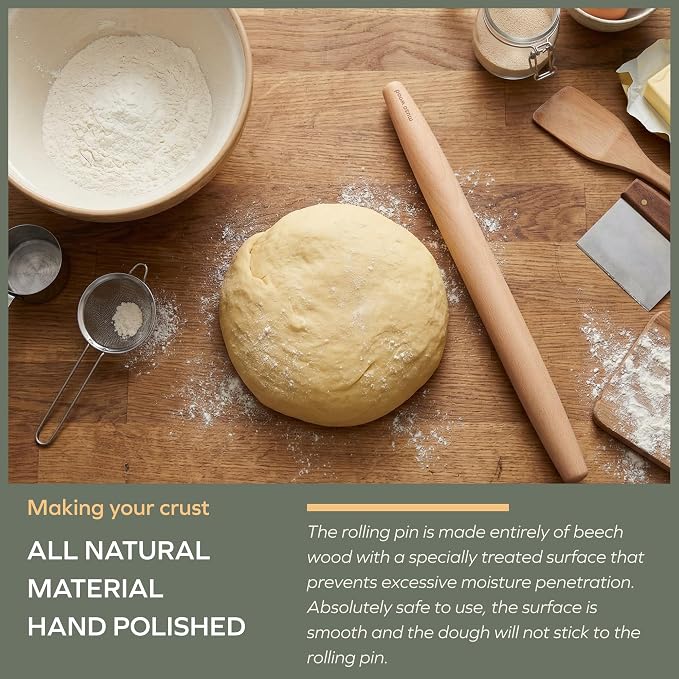 Muso Wood French Rolling Pin and Silicone Baking Mat Set, 15.75 Inch Beech Wood - Image 4