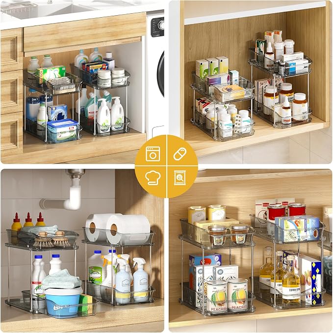 Delamu 2-Tier Under Sink Organizers and Storage, Pull Out Kitchen Pantry - Image 4