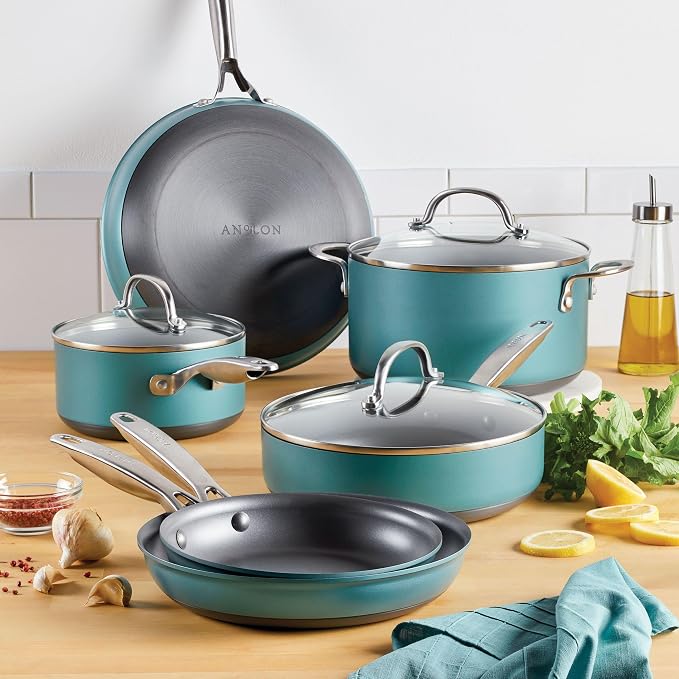 Anolon Achieve Hard Anodized Nonstick Cookware Pots and Pans Set, 9 Piece - Image 2