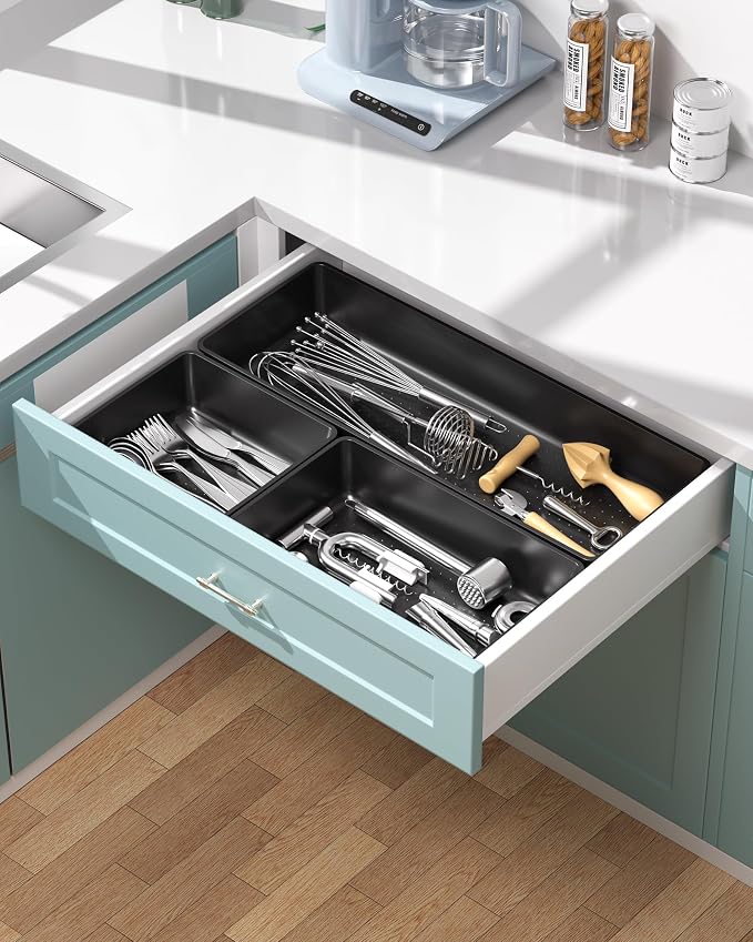 10 Pack Large Size Plastic Drawer Organizers Set, 3 Sizes Desk Drawer Organizer - Image 6
