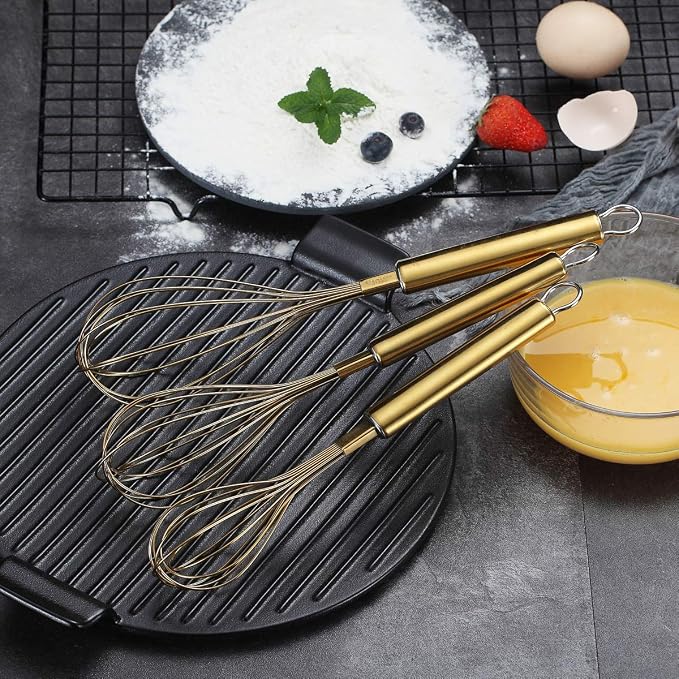 Berglander Gold Whisk Pack of 3 Stainless Steel 8", Titianium Plating Whisks - Image 4