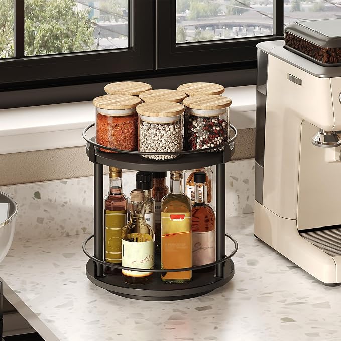 YATINEY Lazy Susan Organizer, Rotating Spice Rack, 2 Tier Spice Turntable - Image 4