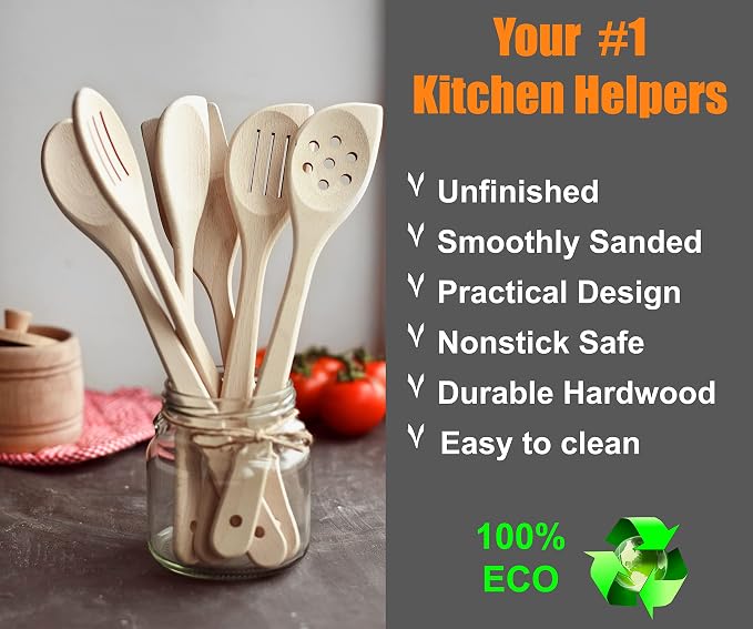 ECOSALL Healthy Wooden Spoons For Cooking Set of 6. Safe and Reliable Cooking - Image 4