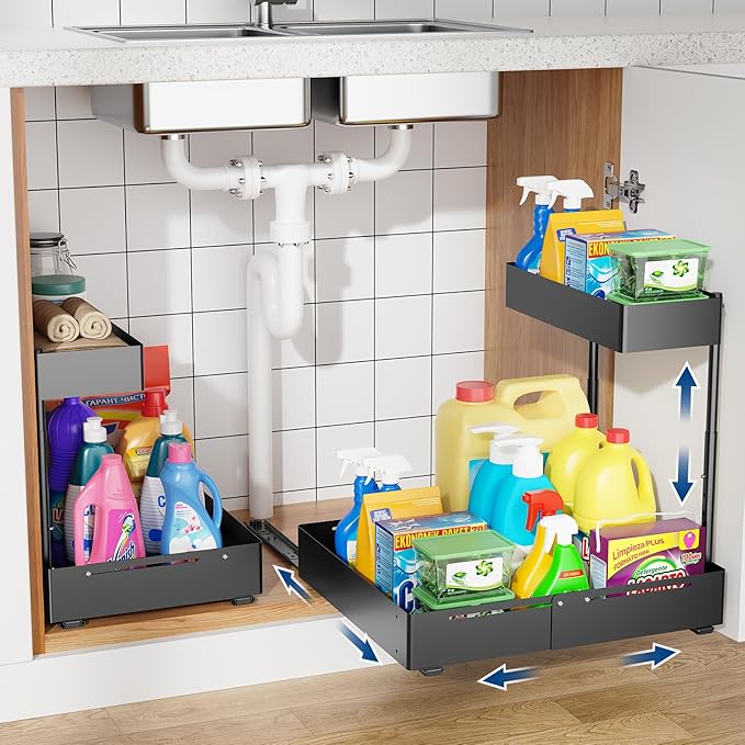 2 Pack Under Sink Organizer, Insputer 2 Tier Under Cabinet Storage Expandable by Insputer