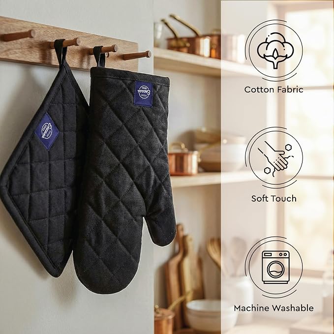 Encasa XO Heat Resistant 100% Cotton Oven Glove & Potholder Set - Image 3