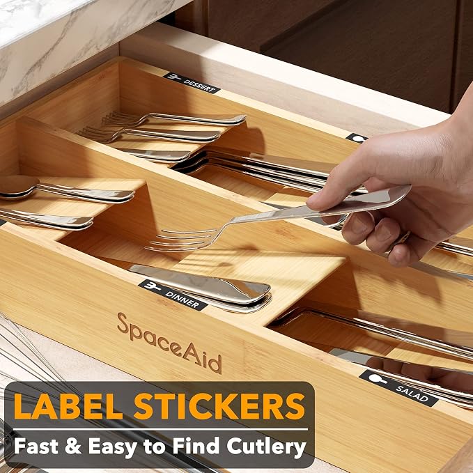 SpaceAid Bamboo Silverware Drawer Organizer - Image 5