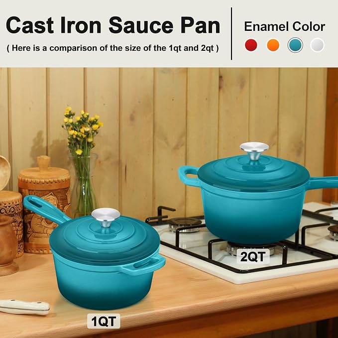 2 Quart Saucepan with Lid, Leonyo Enameled Cast Iron Sauce Pan, Cast Iron Pot - Image 6