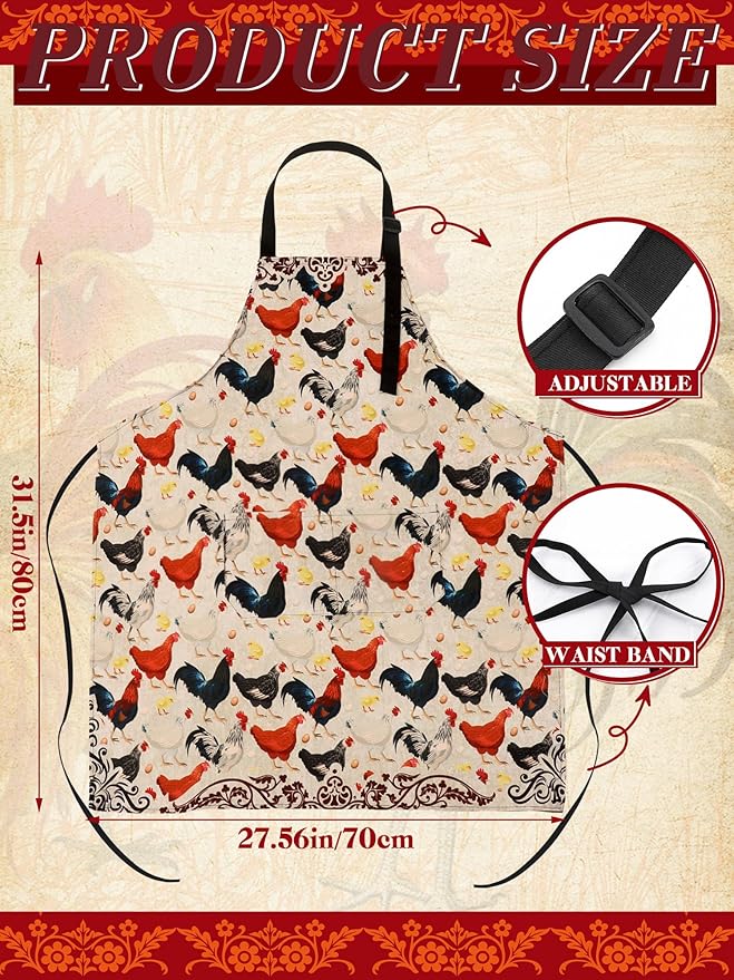 Geetery 4 Pcs Chicken Aprons for Women Rooster Print Apron Waterproof - Image 3